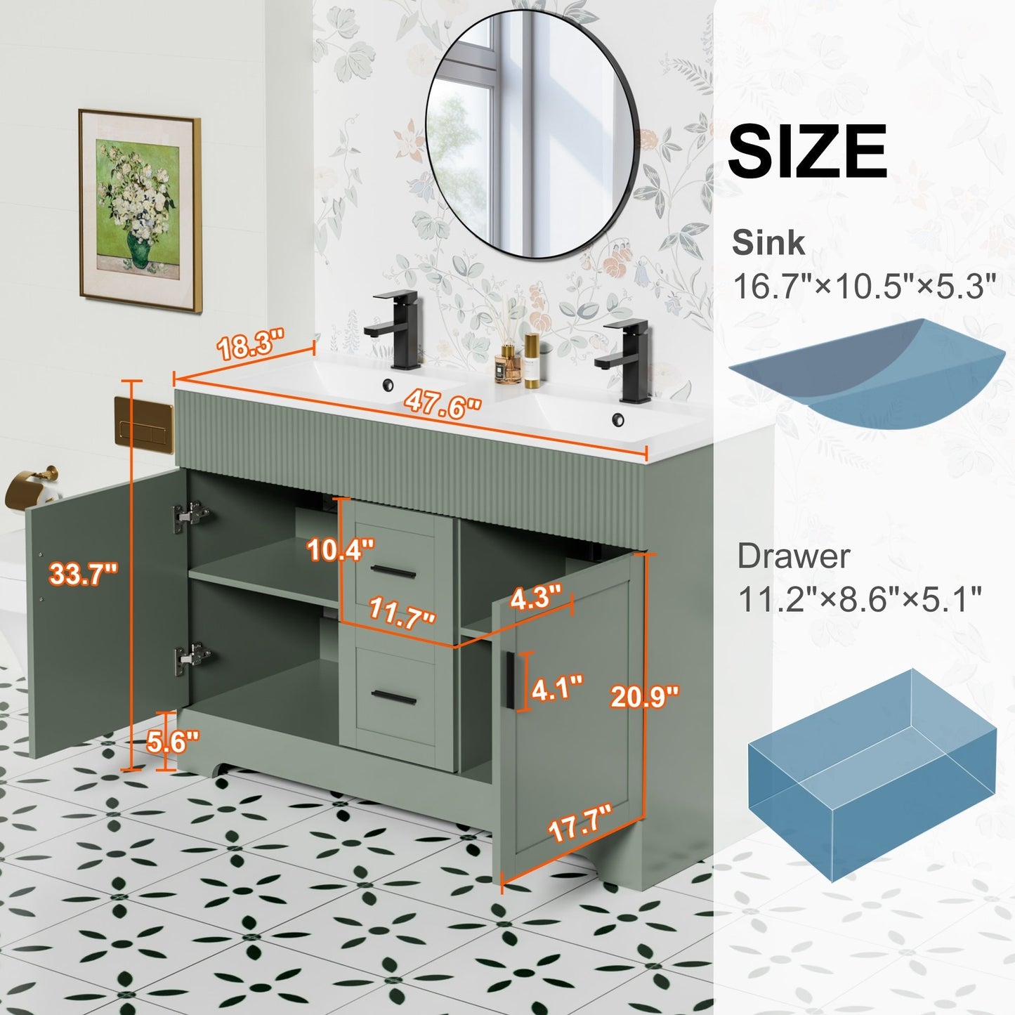 Ensemble meuble-lavabo Wavy Line 30/36/48 avec lavabo et robinet