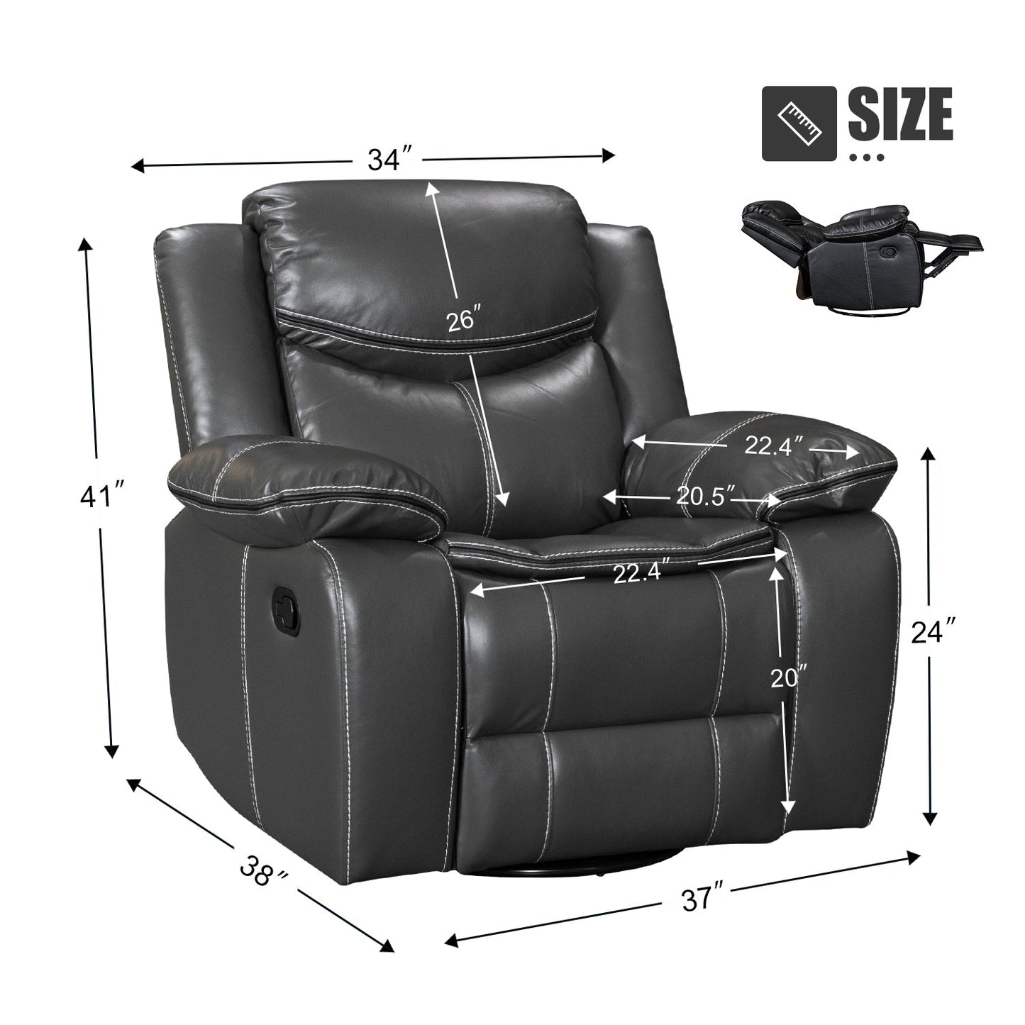 Fauteuil inclinable à large assise en cuir durable avec massage et chauffage