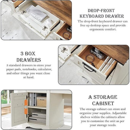 Bureau de direction style ferme, bureau en bois pour bureau à domicile, bureau d'ordinateur