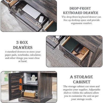 Bureau de direction style ferme, bureau en bois pour bureau à domicile, bureau d'ordinateur