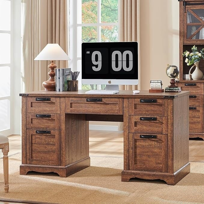 Bureau de direction style ferme, bureau en bois pour bureau à domicile, bureau d'ordinateur