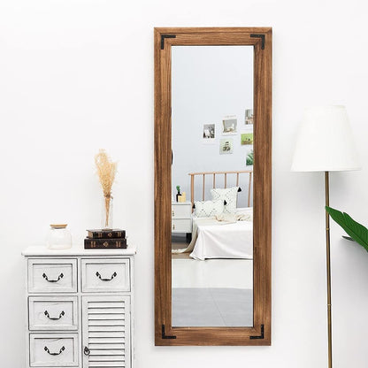 Miroir sur pied rustique encadré en bois, style ferme - 65 x 24