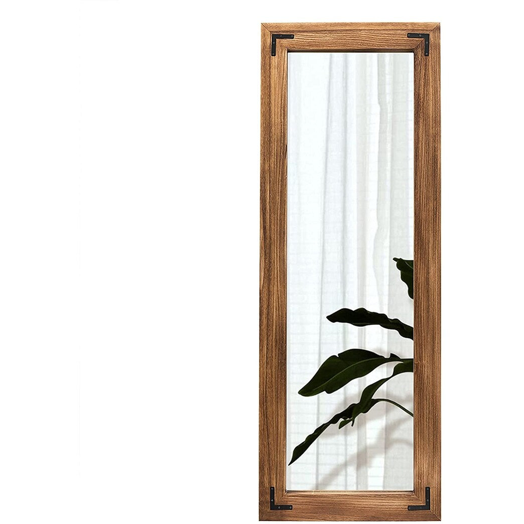 Miroir sur pied rustique encadré en bois, style ferme - 65 x 24