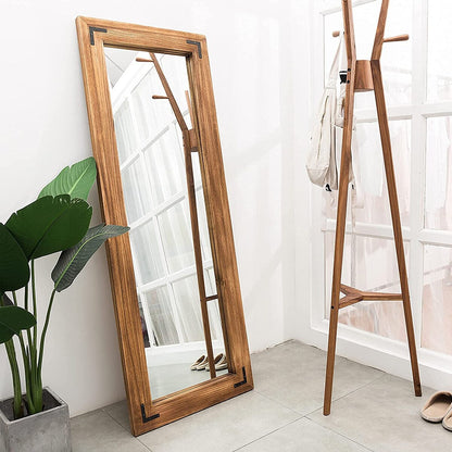 Miroir sur pied rustique encadré en bois, style ferme - 65 x 24