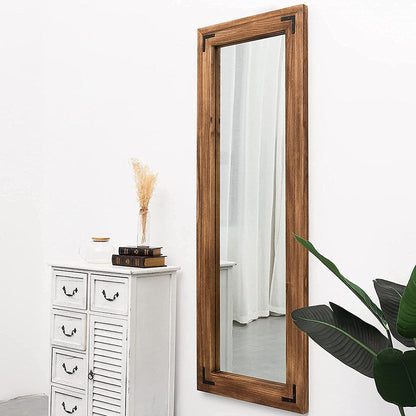 Miroir sur pied rustique encadré en bois, style ferme - 65 x 24