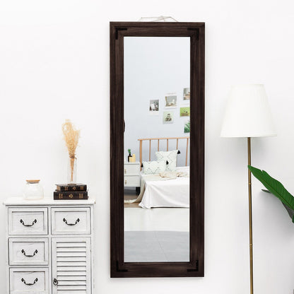 Miroir sur pied rustique encadré en bois, style ferme - 65 x 24