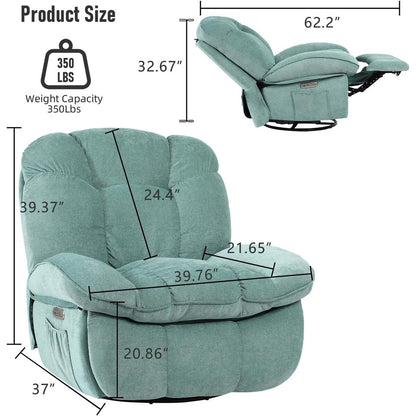 Fauteuil inclinable pivotant électrique XINMICS, fauteuil massant à bascule avec fonction chauffante, ports USB et USB-C et poche latérale