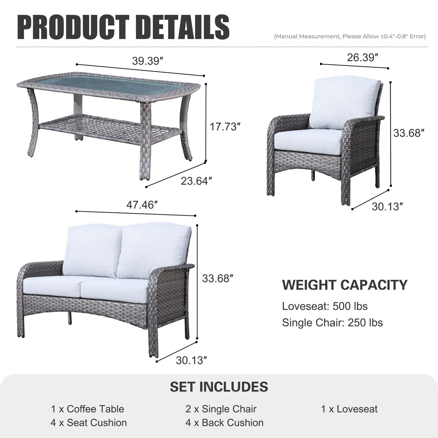 Ensemble de conversation de patio extérieur XIZZI 4 pièces avec table