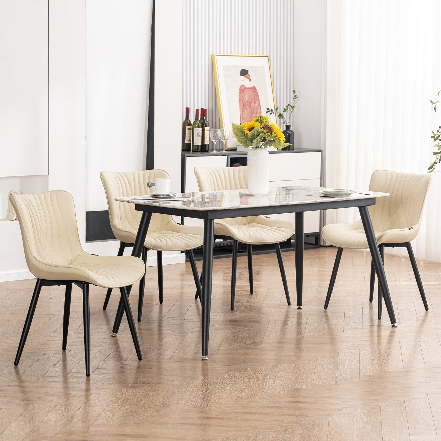 Ensemble de 2 chaises de salle à manger modernes sans accoudoirs, revêtues de cuir.