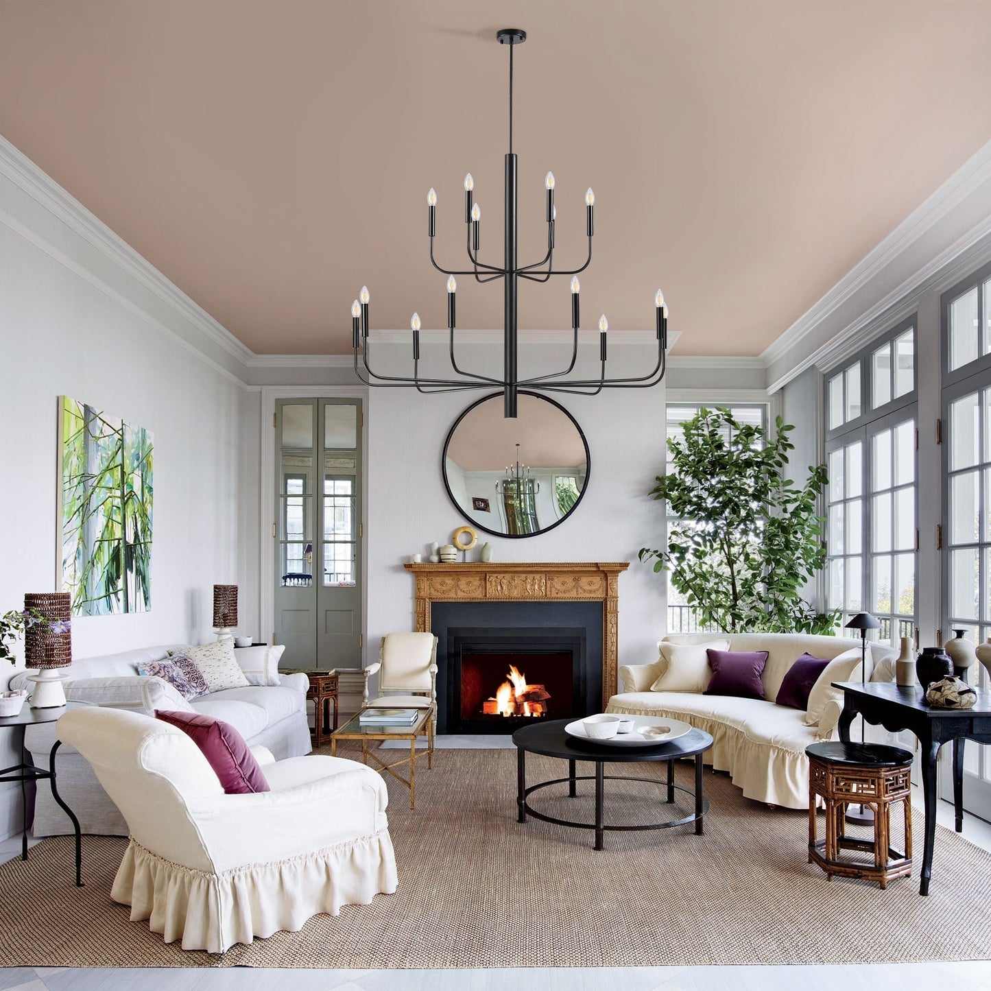 Lustre minimaliste à 15 lumières, style chandelier, 2 niveaux, design ancien - 48