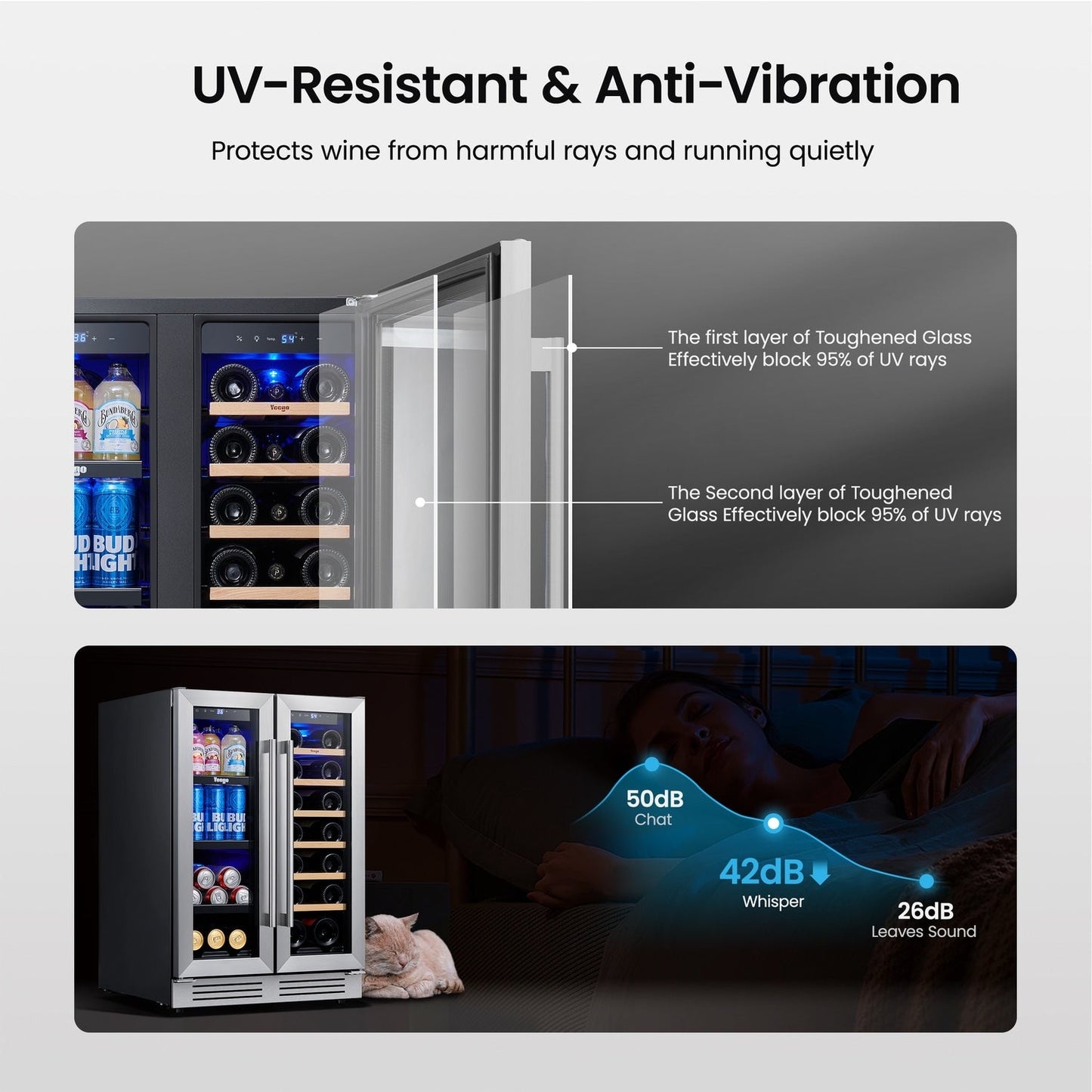Réfrigérateur à vin/boissons 24 pouces, double zone de 20 bouteilles/60 canettes - 24 pouces