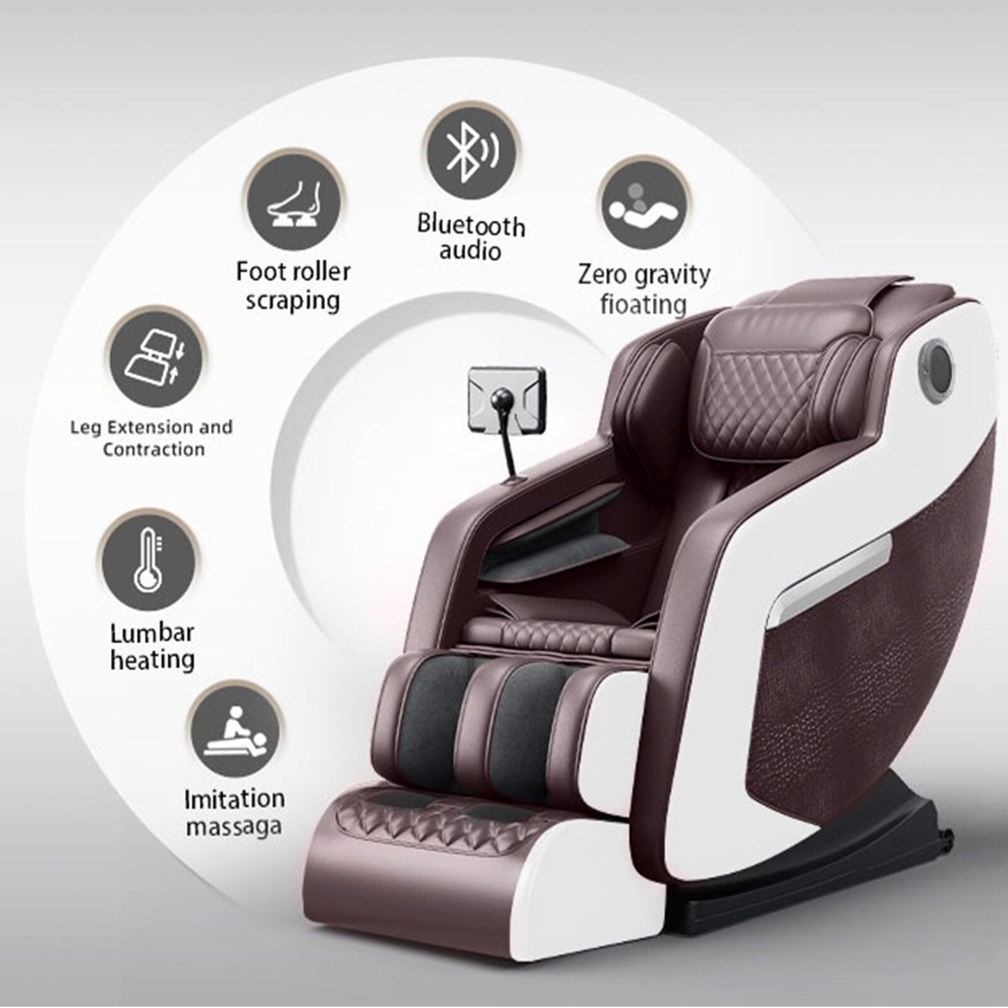 Fauteuil inclinable massant zéro gravité avec massage complet du corps, chauffage et audio Bluetooth intégré