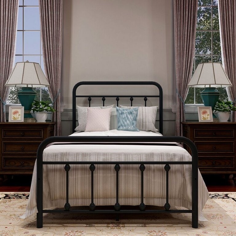 Cadre de lit plateforme en métal style vintage simple Alazyhome, montage facile