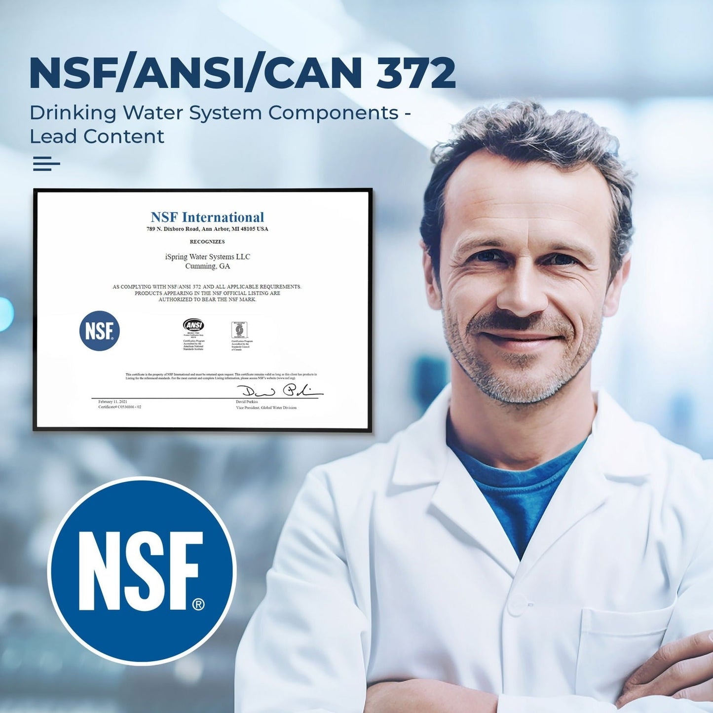 Filtre à eau à sédiments iSpring WSP100ARJ certifié NSF, format jumbo, réutilisable avec module de rinçage à écran tactile, 100 microns